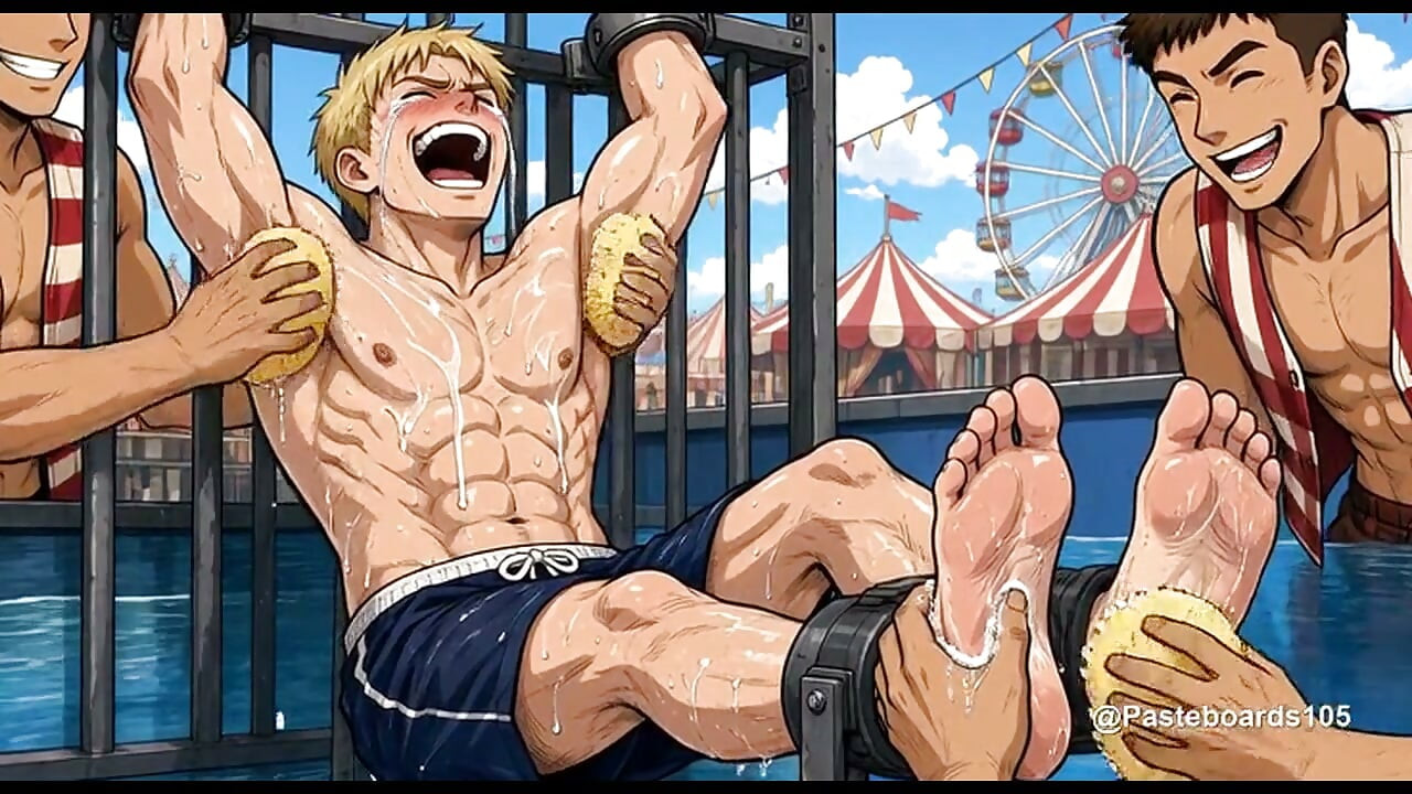 Strapped On The Carnival Dunk Tank Seat, Sponges And Fingers On His Soles And Armpits (2D Anime)