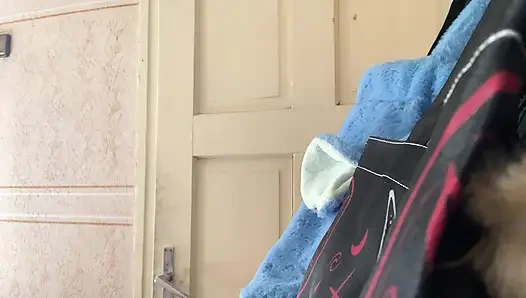 Massage the tits with lace gloves
