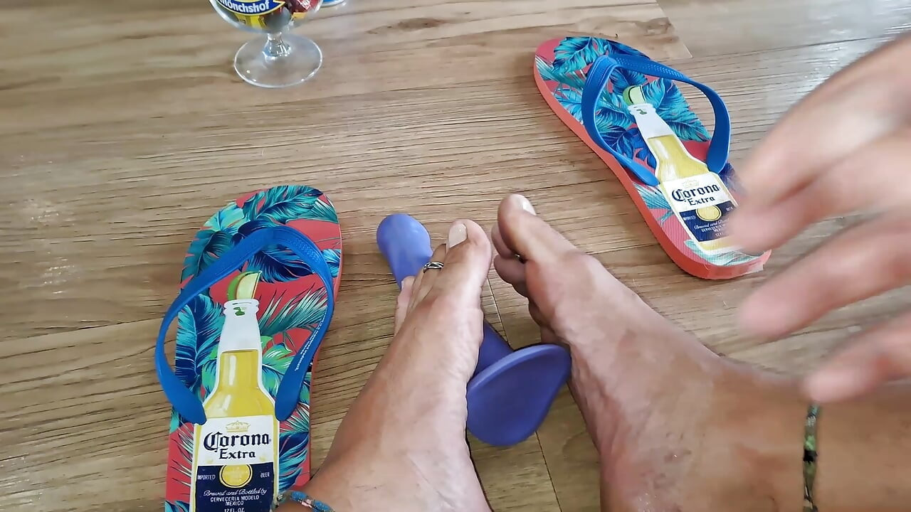 Practicing my footjob skills on my girlfriends vibrator