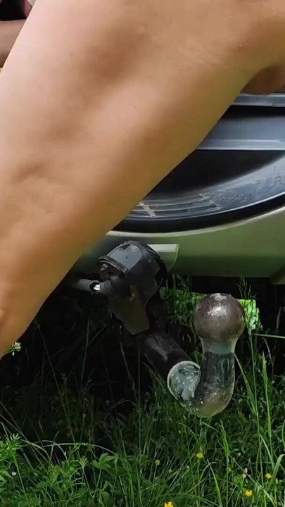 Wife fucks trailer hitch to squirt | Clip 1