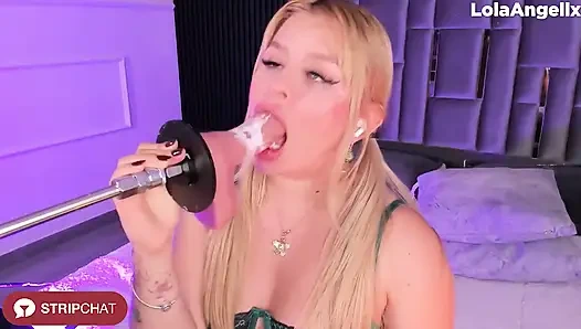 Deepthroat Domination: LolaAngellx's Sexy Blonde Takes Big Dildo from Fuck Machine, Gagging