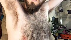 Showing off my very hairy chest and armpits