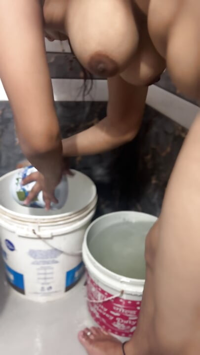 The wife got naked in the bathroom and started taking a bath
