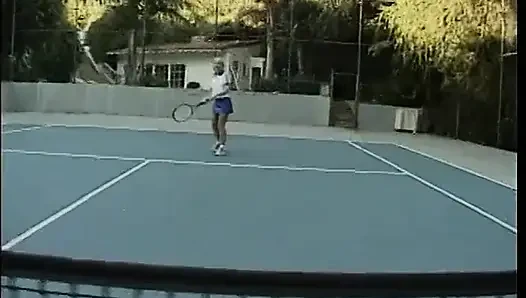 Horny stud bangs two sexy babes hard in the tennis court