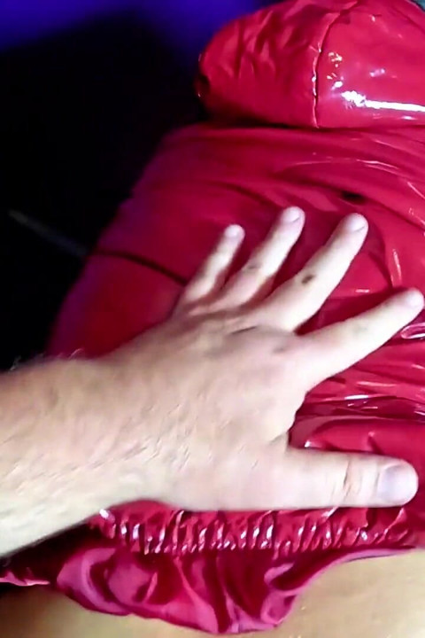 Red Glossy Downjacket POV. Smoking, Doggy Style and Double Cum on My Jacket