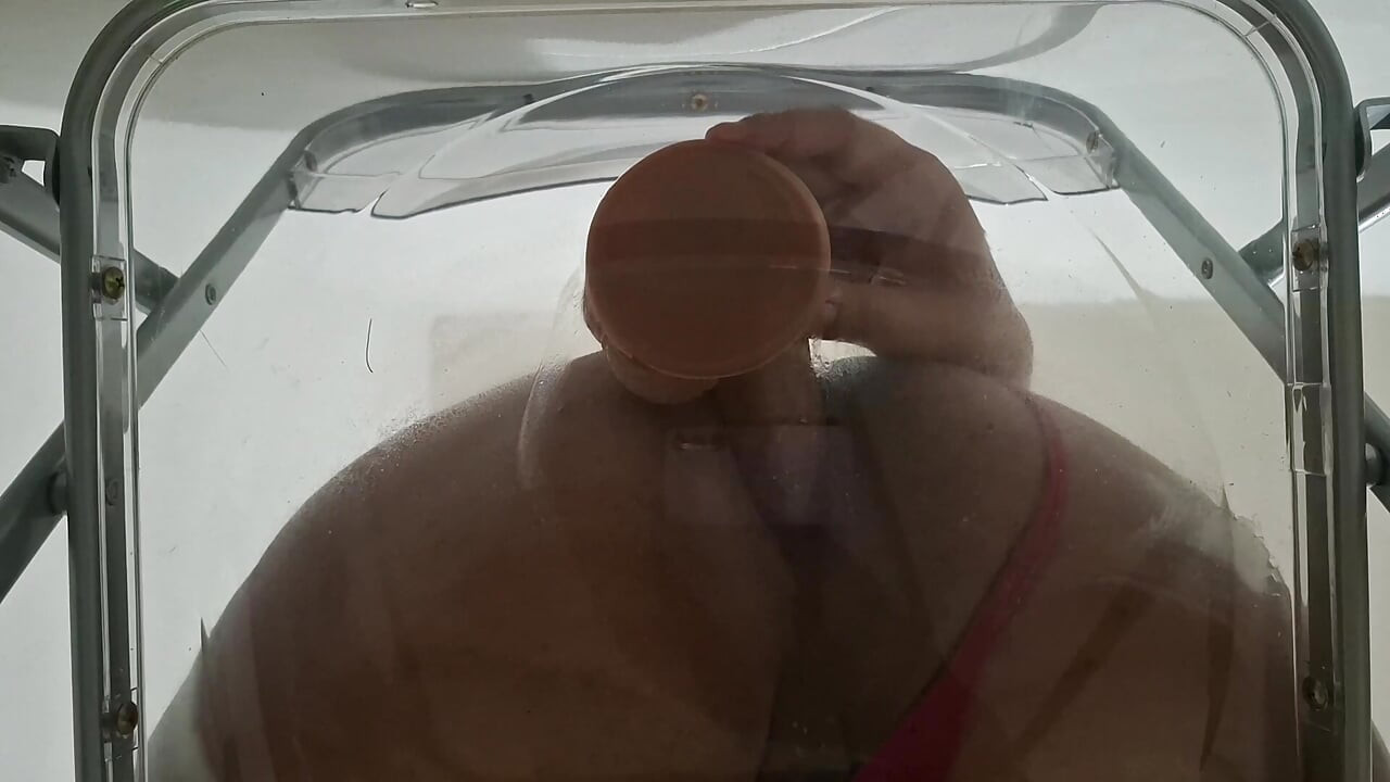 Trans Fat Ass Gwen Facesitting and Anal Fucked with Creampie through Clear Chair for the First Time.