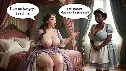 Elegant Lady Receives Warm Nourishment from Her Maid in Tender Lap and Passionate All-Fours Moments (AI generated)