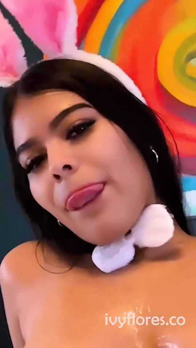 Pink latina bunny fucks herself with a carrot - Ivy Flores