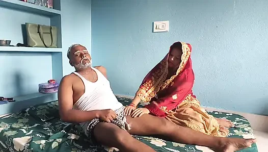 Old man affair with daughter-in -law, when his son was not at home, cum in mouth