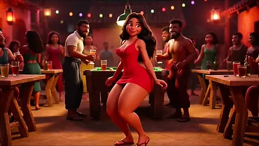 Büyük götlü ateşli ince favelada pagode'da çılgınca dans ediyor masada soyunuyor ve sonra karanlık sokakta işemek için çömeliyor