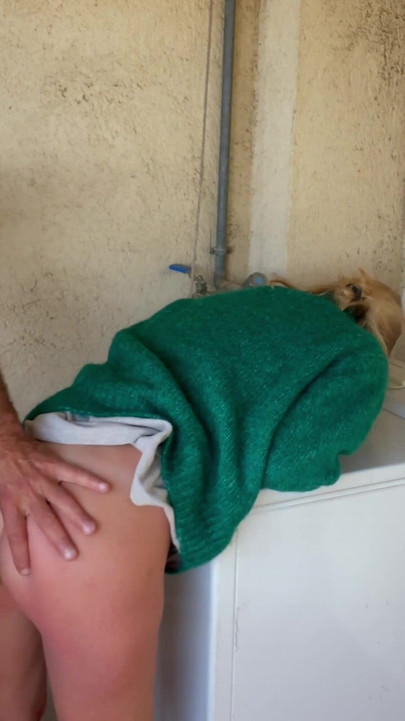 Iconic moment from "FUCKED WITH MY NEIGHBOR IN THE WASHING MACHINE ROOM AND THE LITTLE BLONDE CUMS TWICE"