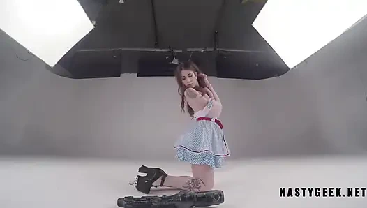 Horny Alice in the wonderland get striptease and squirt in cam