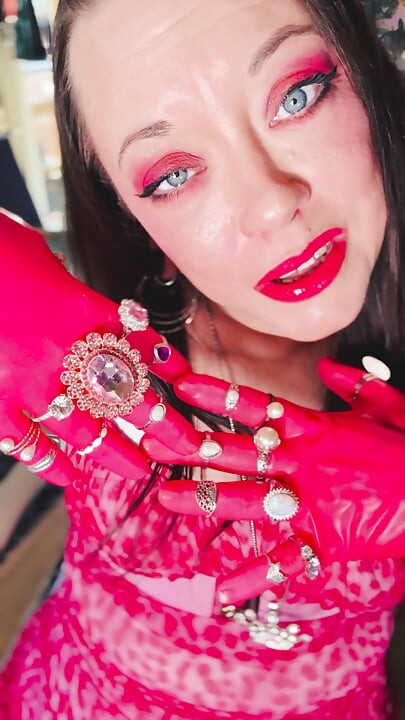 All In Pink! The Fabulous Smoker Tina Snua Wears Pink Latex Gloves & Rings & Smokes A cigarette For You