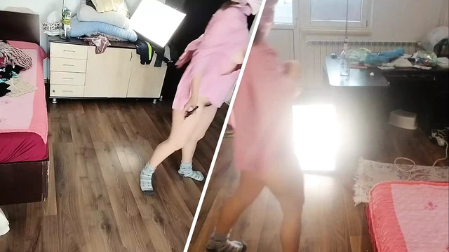 Amateur Latina tries on clothes and cuts them.