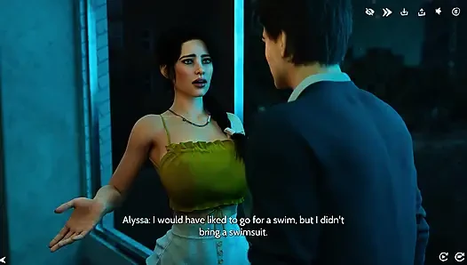 Поздняя ночь подчистки с Alyssia приводит к частному свиданию у бассейна (3D геймплей)