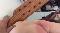 Mistress gives hubbie a quick paddling