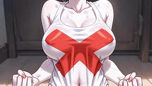 White ghost girl masturbates and drools with pleasure