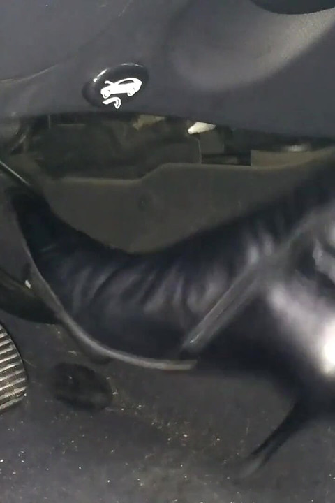 Pedal Pumping and Unzipping My Black Leather High Heeled Boots