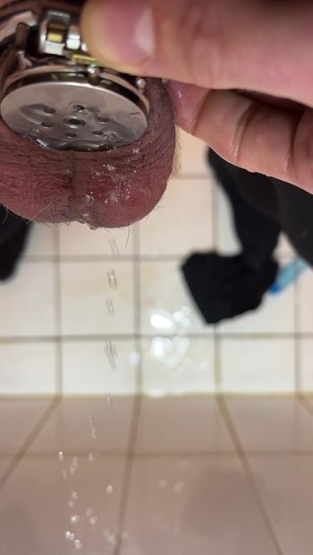 pissing in micro chastity cage