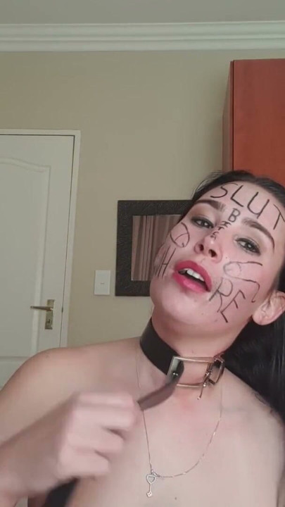 Dirty talking slut degrading herself, body writing | Clip 1
