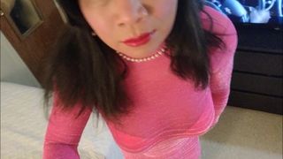 Roze mini -jurk met open rug