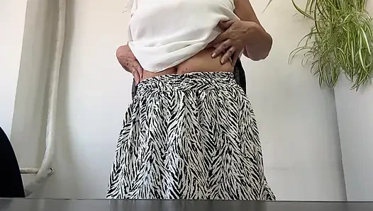 Horny sexy milf does striptease at work
