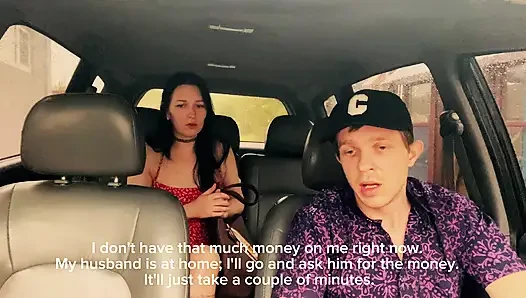 Wife cheating with a taxi driver in the car outside the house