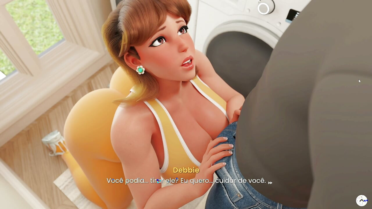 Hot MILF with big tits sucks my huge cock in the laundry room - Gameplay