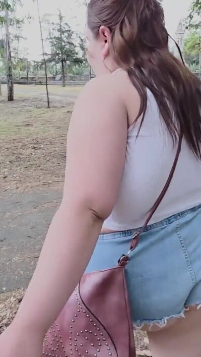 (censored - cut - No People Around) I love walking around in public with cum on my face and showing off my huge ass | Clip 3