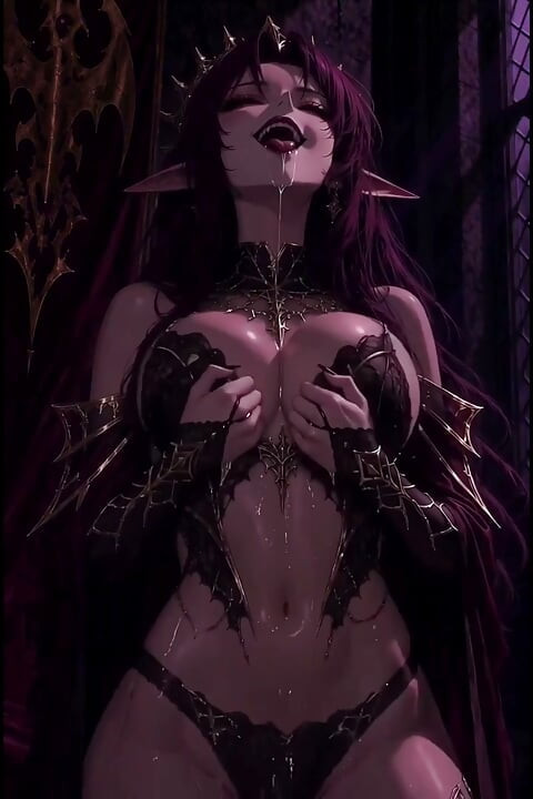 3d anime vampire queen masturbating in the light of the blood moon