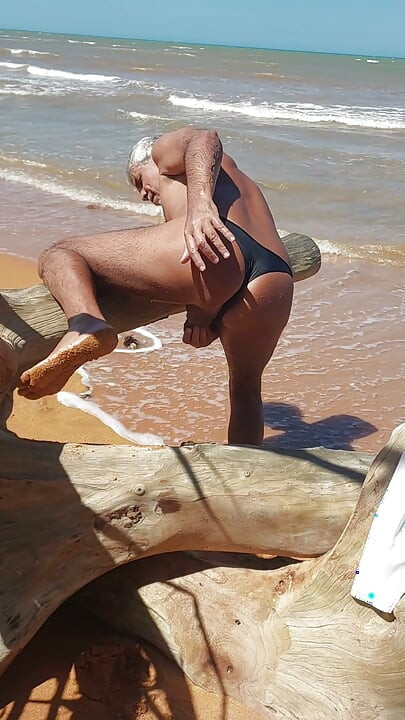 Ladysilva crossdress on the beach in panties what a hot ass