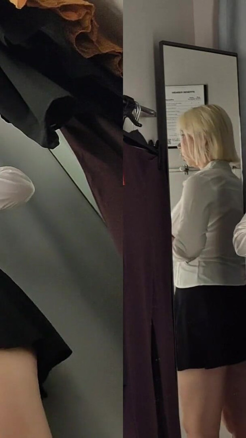 Naked Blonde with Big Tits try on haul sexy and see-through clothes in dressing room | Clip 2