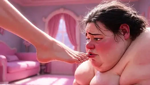 Hässliche, fette sSBBW gedemütigt, die füße einer schönen frau lecken