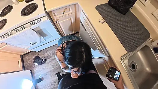 Step Sis Roomate Goth Girl Creampied on the Kitchen While My Wife in Another Room