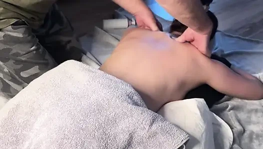 I asked my stepfather for a back massage. We really enjoyed it.