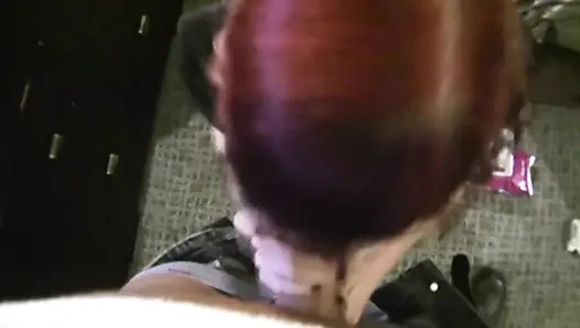 Redhead giving sloppy blowjob
