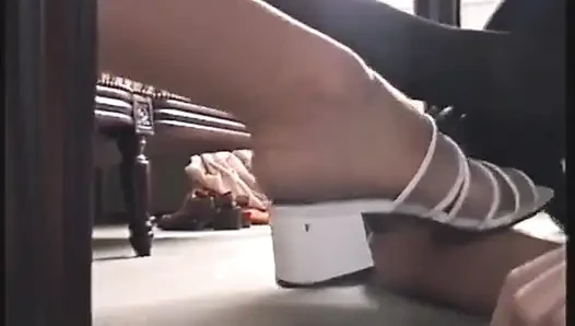 White High Heels Worshipped by Slave in Close up Video