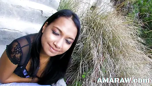 Small tits Oldia Paris with dark skin handling both men