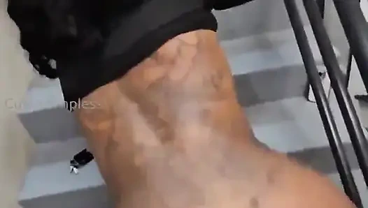 Fucking sexy black pussy by stairs bbc