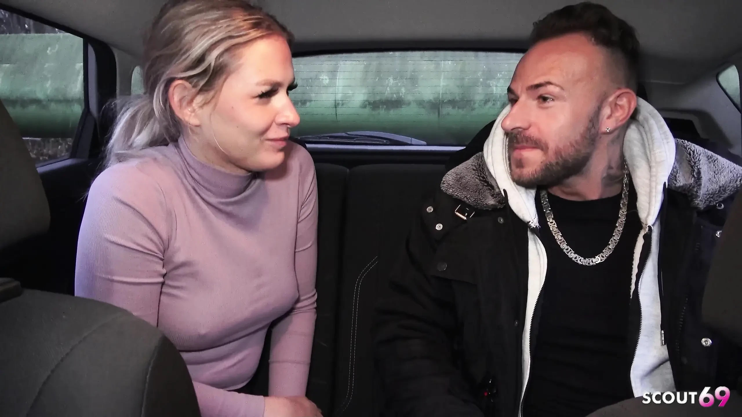 German Blonde Girl Lisa Pick up and Talk to Risky Fuck in Car at Public Place