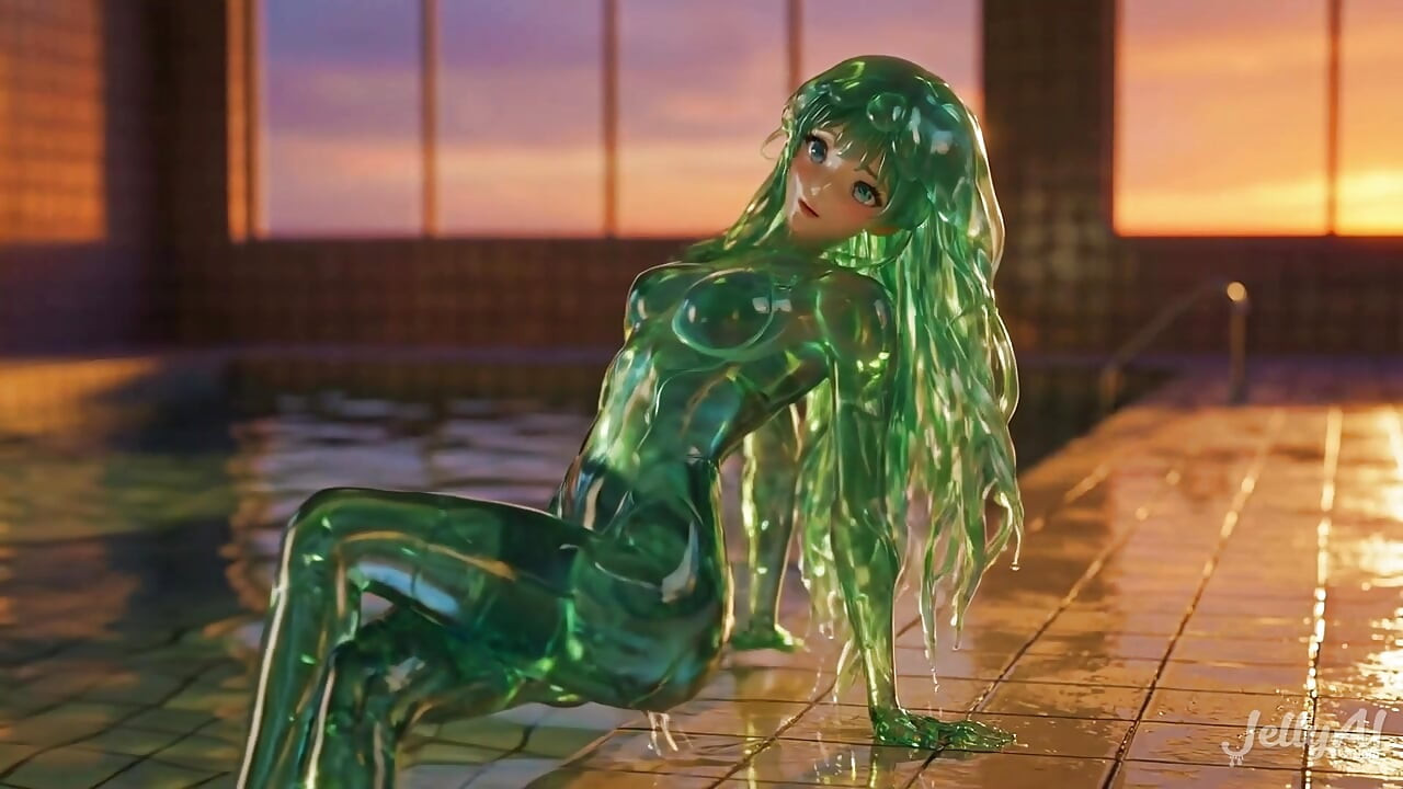 فتاة قنديل البحر الزمردية طحن وركوب الخيل - يقطر اللسان الرطب