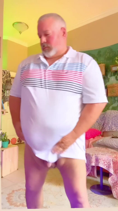 Grandpa shakes his fat beef