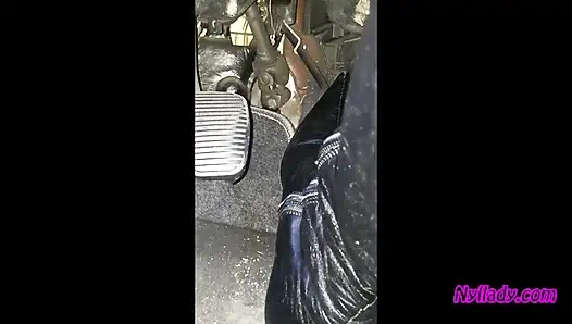 Nyllady Driving and Revving Her Bravo in High-heeled Boots and Black Ballet Flats