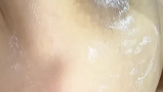 Mom vibrates her big tits with her big vibrator