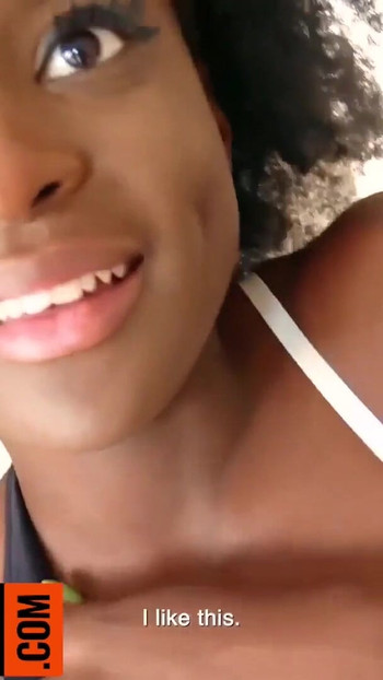 Captivating moment from "Hot Amateur Ebony Slut Banged Hard By Hung White Tourist At House Tour"