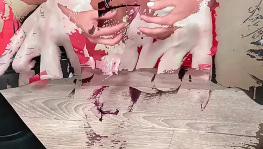 Maskeli kız öğrenci aşırı rahim ağzı görünümü ve çift vajinal yumruk sokma