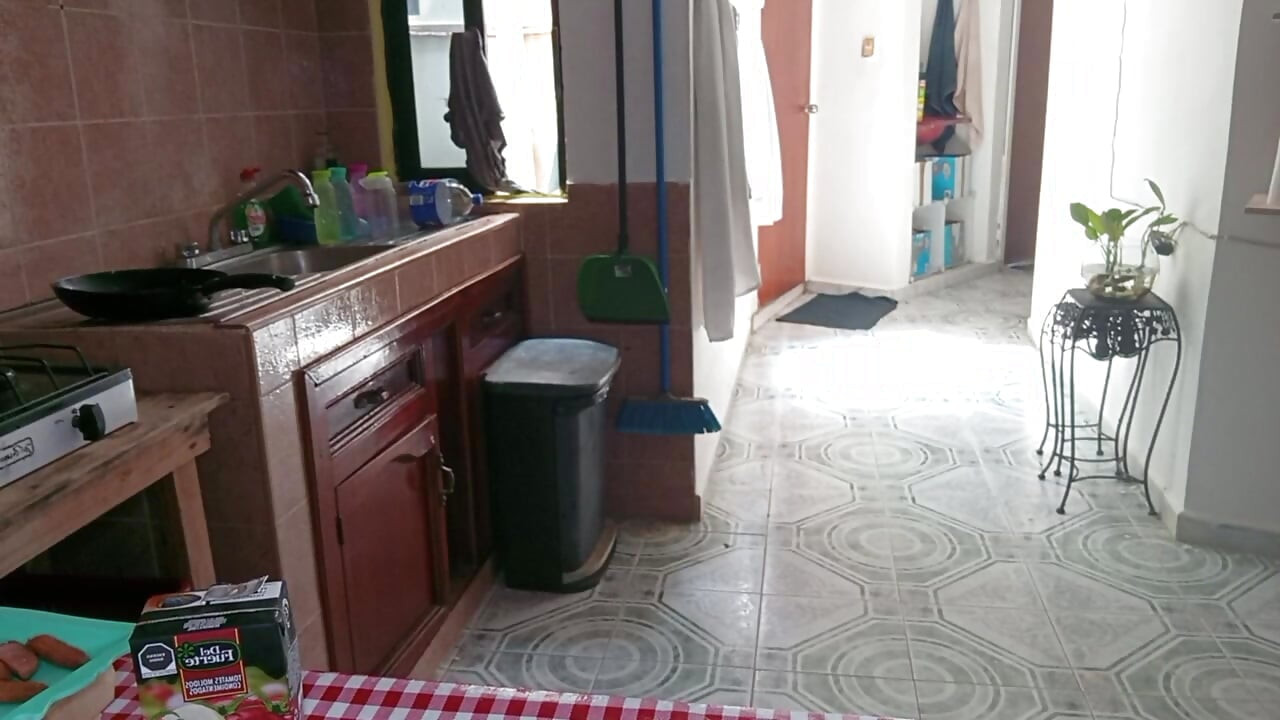 Mom in Bralett in the Kitchen