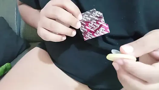 Fat mom inserts a cucumber into her chubby pussy