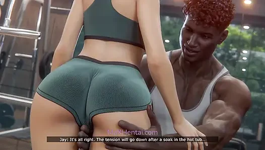 Kaslı büyük zenci eğitmeni ile spor salonunda aldatan evli kadın (3 boyutlu animasyon)