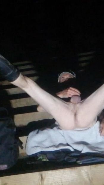 Mann posiert nackt im freien, park 08